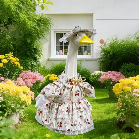 Lolita Style Porch Goose Outfit with Strawberry Design, Fits 23” Plastic or Cement Goose Statue, Spring Summer Garden Patio Decoration | Walmart (US)