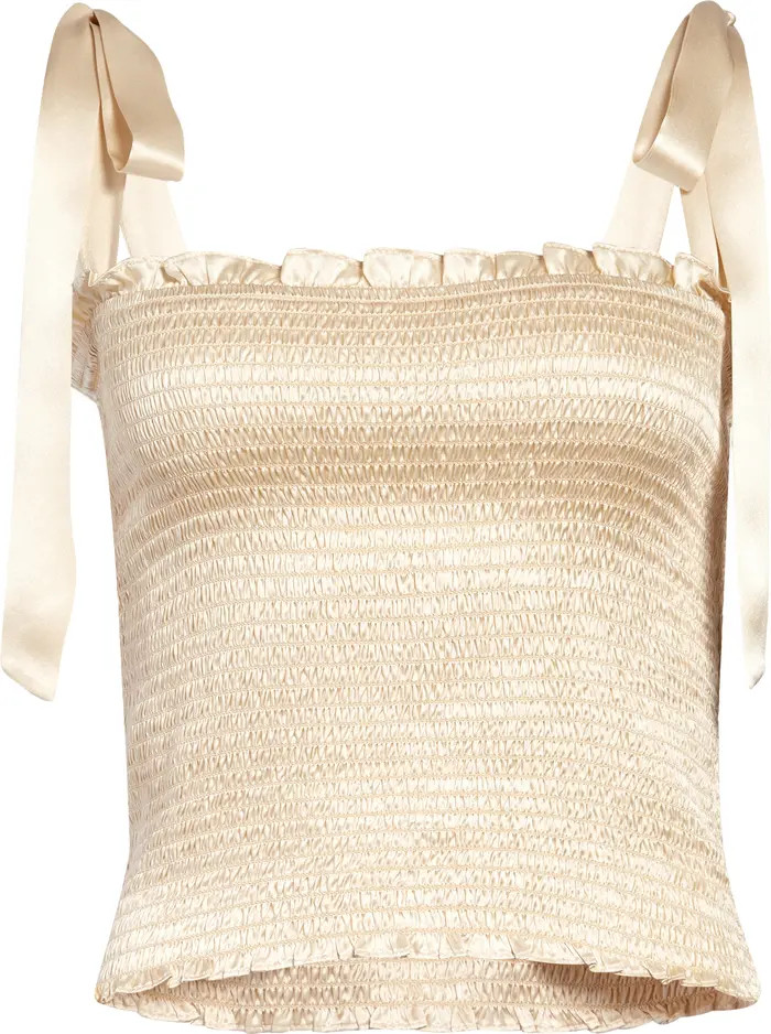 Reformation Pina Smocked Tie Shoulder Silk Top | Nordstrom | Nordstrom