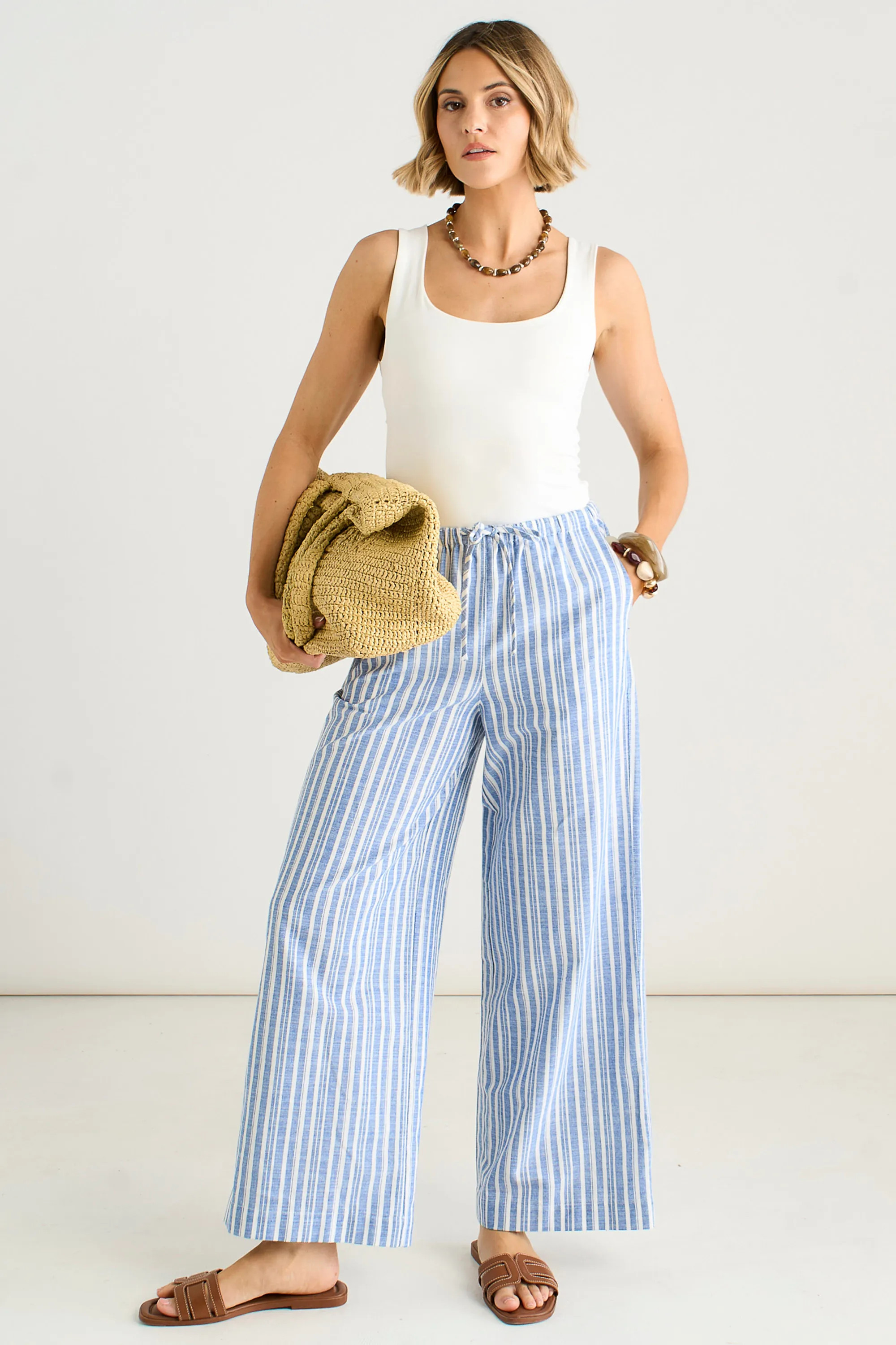 Blue Gini London Stripe Linen Mix Stripe Trousers | Boohoo | Boohoo.com (UK & IE)
