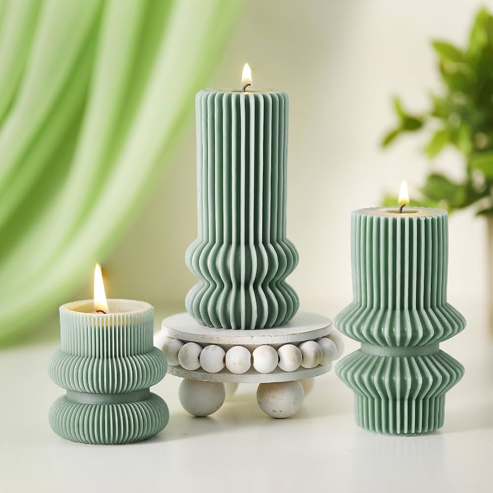 3 Pcs Ribbed Pillar Candles Ribbed Candles Soy Wax Scented Pillar Candles Aesthetic Candle Modern... | Amazon (US)