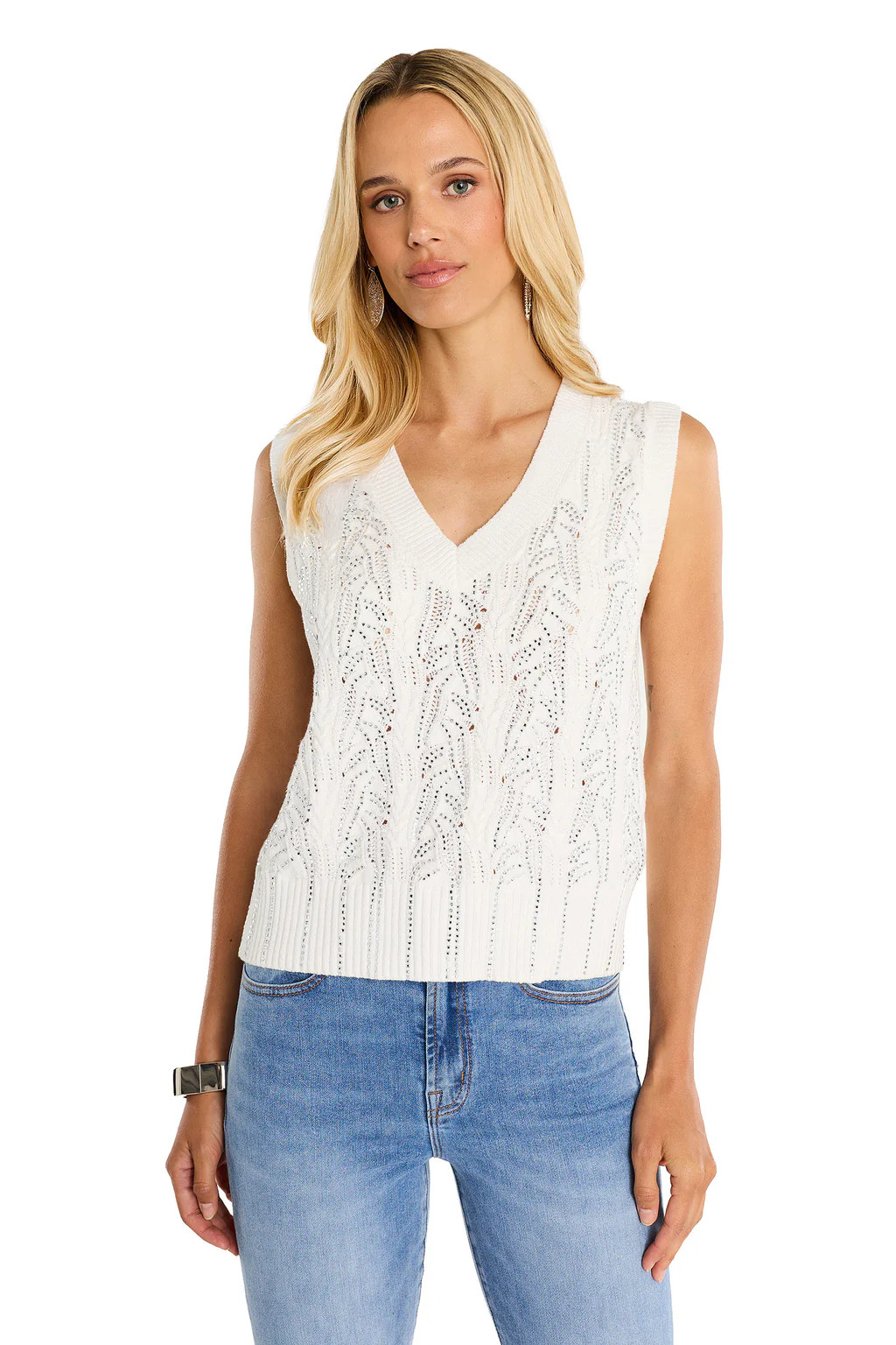 Mikaela Crystal Knit Top - White | The Noli Shop