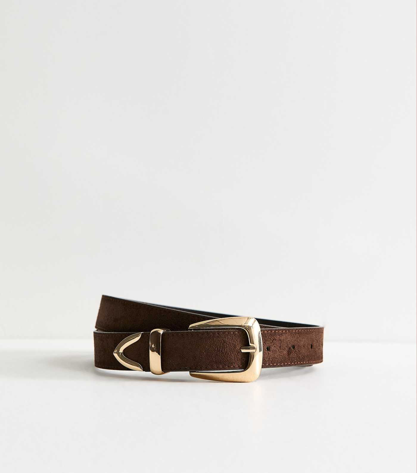 Dark Brown Faux Suede Pointed Tip Belt | New Look | New Look (UK)