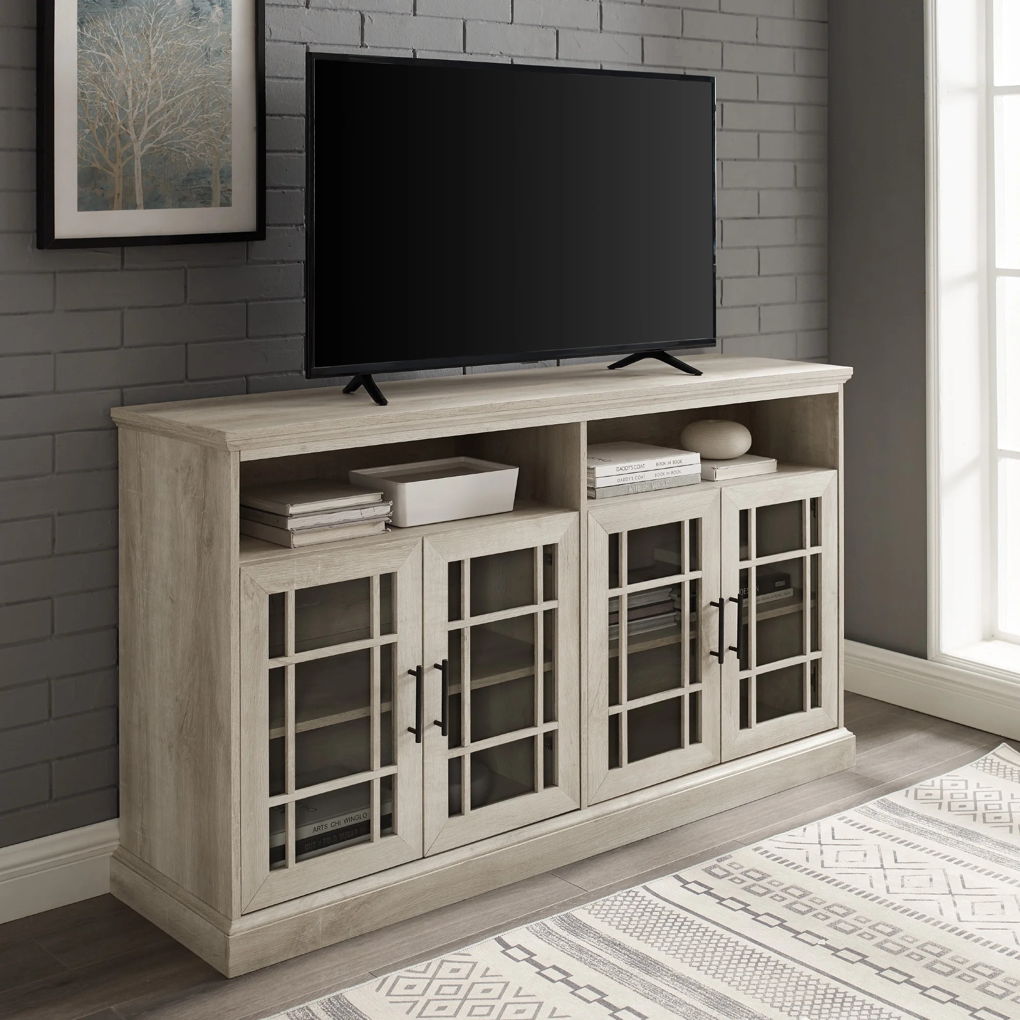 Walker Edison Classic Glass Door TV Stand for TVs up to 65", White Oak | Walmart (US)