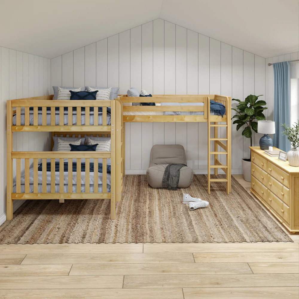 Queen + Twin XL Corner Triple Loft Bunk Bed | Maxtrix Kids Furniture