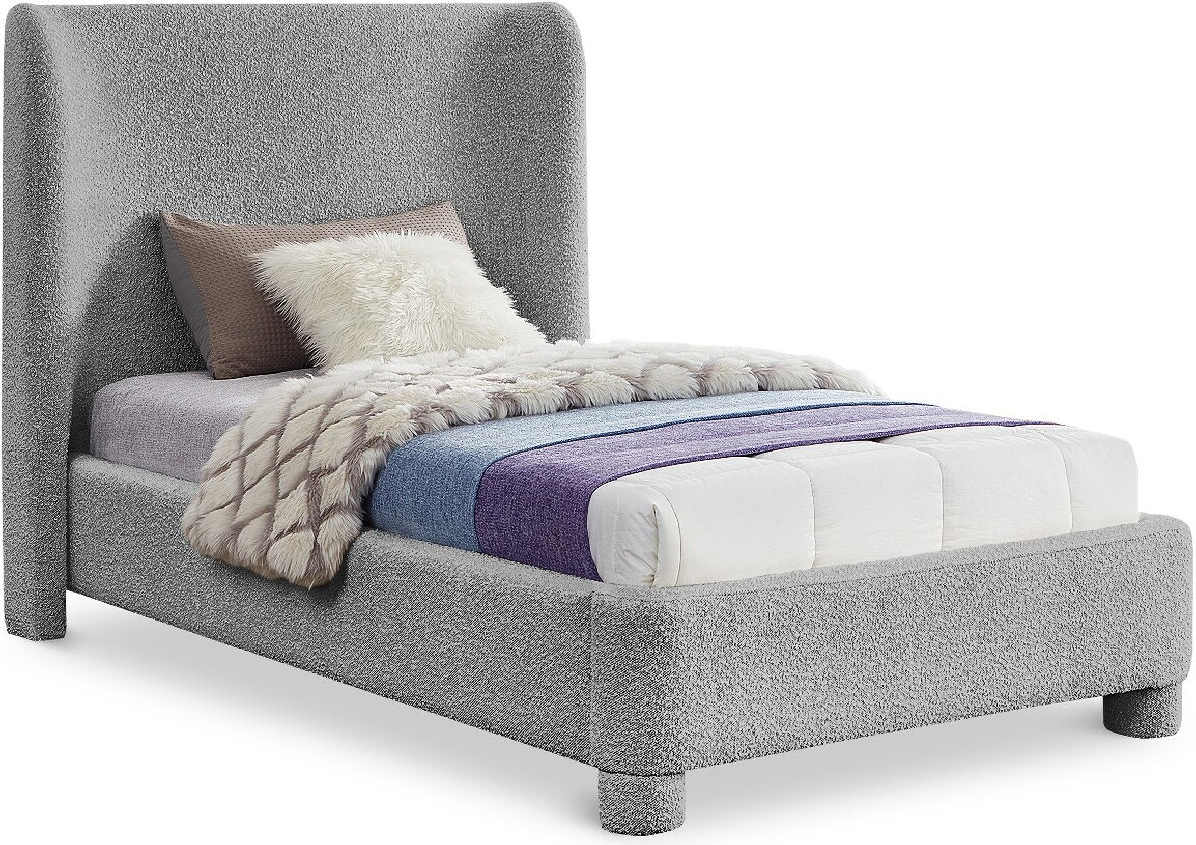 Penny Boucle Fabric Twin Bed In Grey | 1stopbedrooms