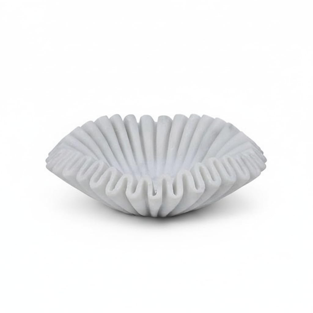 Marble Ruffle Bowl Handcrafted Decorative ScallopBowls - Antique Catchall Jewelry Dish Fruit Orga... | Amazon (US)
