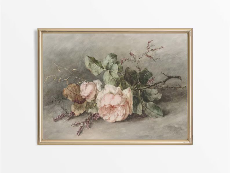 Antique Roses Watercolour Painting, Rustic Vintage Floral Still Life, Country Farmhouse Wall Art ... | Etsy (UK)