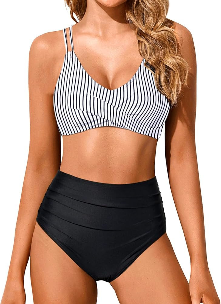 Holipick Women High Waisted Bikini Set Two Piece Swimsuits Push up Wrap Swim Suits Top Tummy Cont... | Amazon (US)
