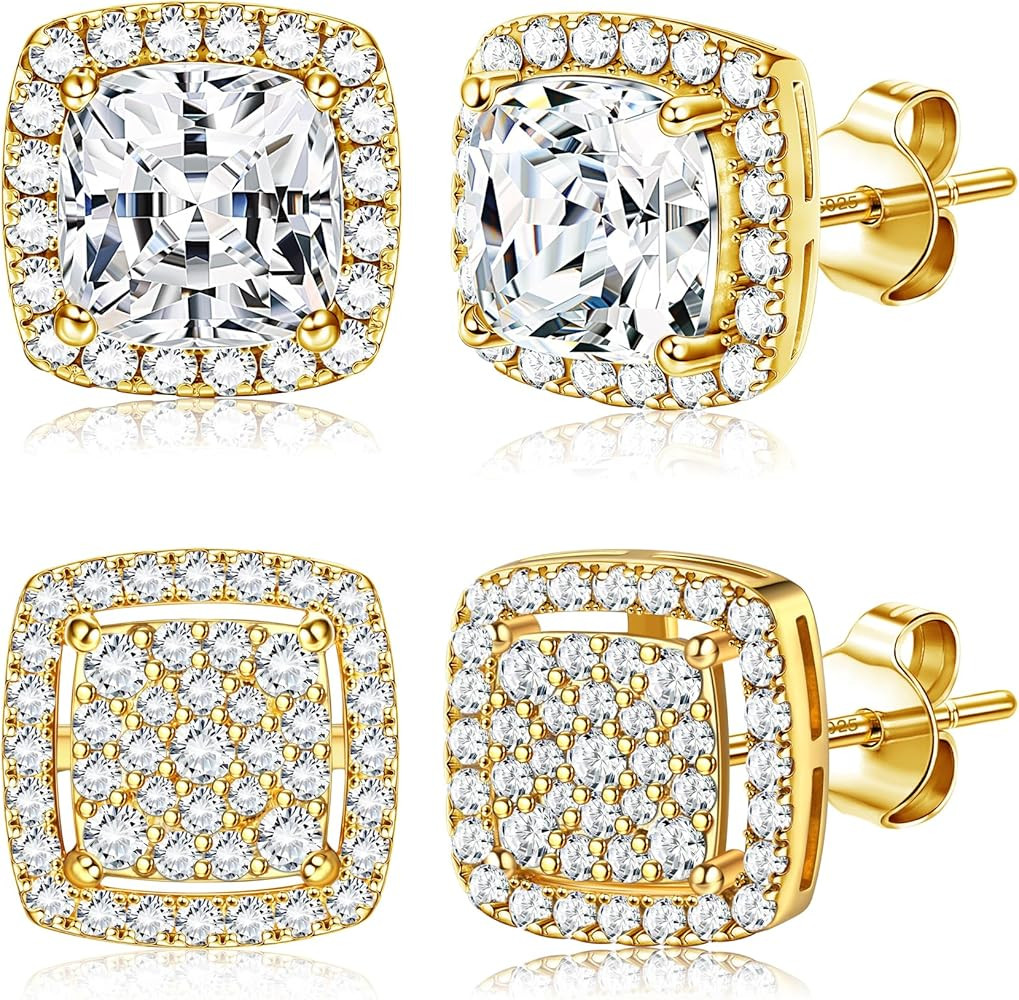 Dochais Cubic Zirconia Stud Earrings for Men Women, 14K Gold Plated Hypoallergenic 925 Sterling S... | Amazon (CA)