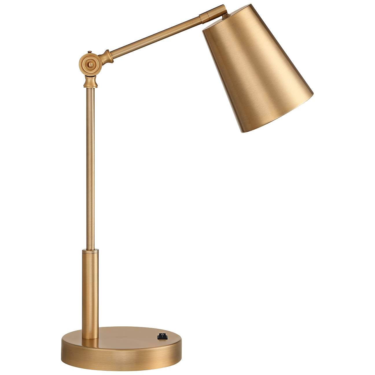 Sully Warm Brass Desk Lamp with Double USB Ports | Lamps Plus