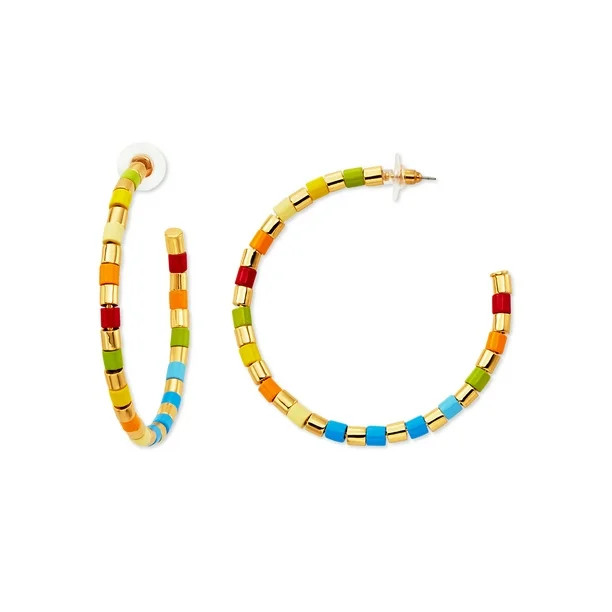 Scoop 14K Gold Plated Multi-Color Enamel Hoop Earrings | Walmart (US)