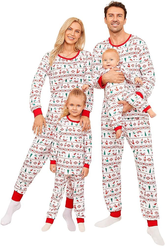 PopReal Christmas Pajamas for Family, Matching Family Christmas PJs Sets Blue Elk Tree Printed To... | Amazon (US)