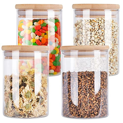 Aoeoe 4 Pack Glass Storage Jars with Airtight Bamboo Lid, 27 OZ Glass Kitchen Canisters, Clear Container for Coffee Bean Storage, Dry Goods, Cookie, Candy, Tea, Spices and More | Amazon (US)