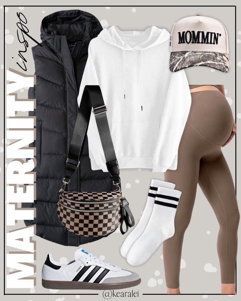 Fall maternity outfits winter pregnancy outfit idea brown tan khaki maternity leggings over the bump with oversized white sweatshirt and long black puffer vest and adidas sambas sneakers mommin camo trucker hat baseball hat cap tan beige camel brown black checkered crossbody bum bag purse carryall tote handbag white black striped crew socks for women Amazon fall outfits affordable baby bump style || #maternity #outfits #outfit #cardigan #coatigan #amazon #pinkblush #motherhood #bump #pregnancy #pregnant
.
.
.
baby shower dress, Maternity Dresses, Maternity, over the bump, motherhood maternity, pinkblush, mama shirt sweatshirt pullover, hospital bag, nursery, maternity photos, baby moon, pregnancy, pregnant, maternity leggings, maternity tops, diaper bag, mama necklace, baby boy, baby girl outfits, newborn, mom, 

Amazon fashion, teacher outfits, business casual, casual outfits, neutrals, street style, Midi skirt, Maxi Dress, Swimsuit, Bikini, Travel, skinny Jeans, Puffer Jackets, Concert Outfits, Cocktail Dresses, Sweater dress, Sweaters, cardigans Fleece Pullovers, hoodies, button-downs, Oversized Sweatshirts, Jeans, High Waisted Leggings, dresses, joggers, fall Fashion, winter fashion, leather jacket, Sherpa jackets, Deals, shacket, Plaid Shirt Jackets, apple watch bands, lounge set, Date Night Outfits, Vacation outfits, Mom jeans, shorts, sunglasses, Disney outfits, Romper, jumpsuit, Airport outfits, biker shorts, Weekender bag, plus size fashion, Stanley cup tumbler, Target, Abercrombie and fitch, Amazon, Shein, Nordstrom, H&M, forever 21, forever21, Walmart, asos, Nordstrom rack, Nike, adidas, Vans, Quay, Tarte, Sephora, lululemon, free people, j crew jcrew factory, old navy

#LTKootd #LTKBump #LTKBaby