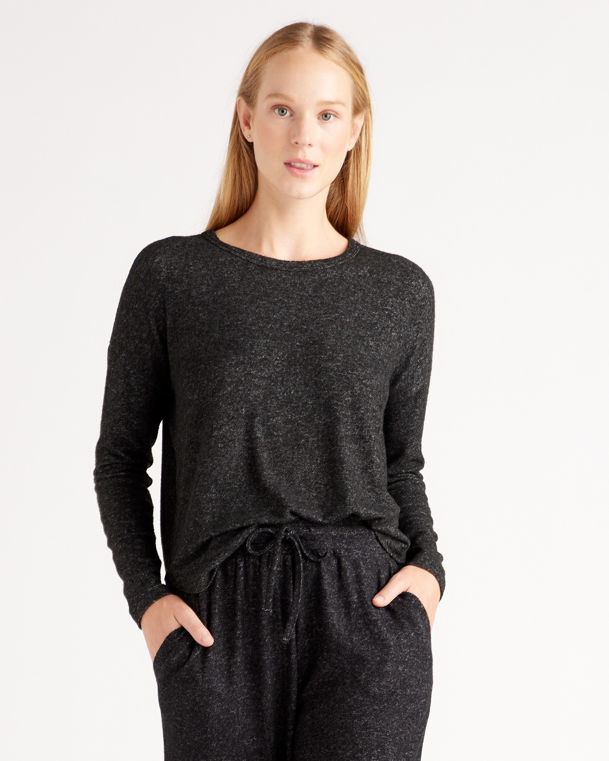 Quince | Women's Brushed Long Sleeve Lounge T-Shirt in Charcoal, Size XS, Rayon | Quince