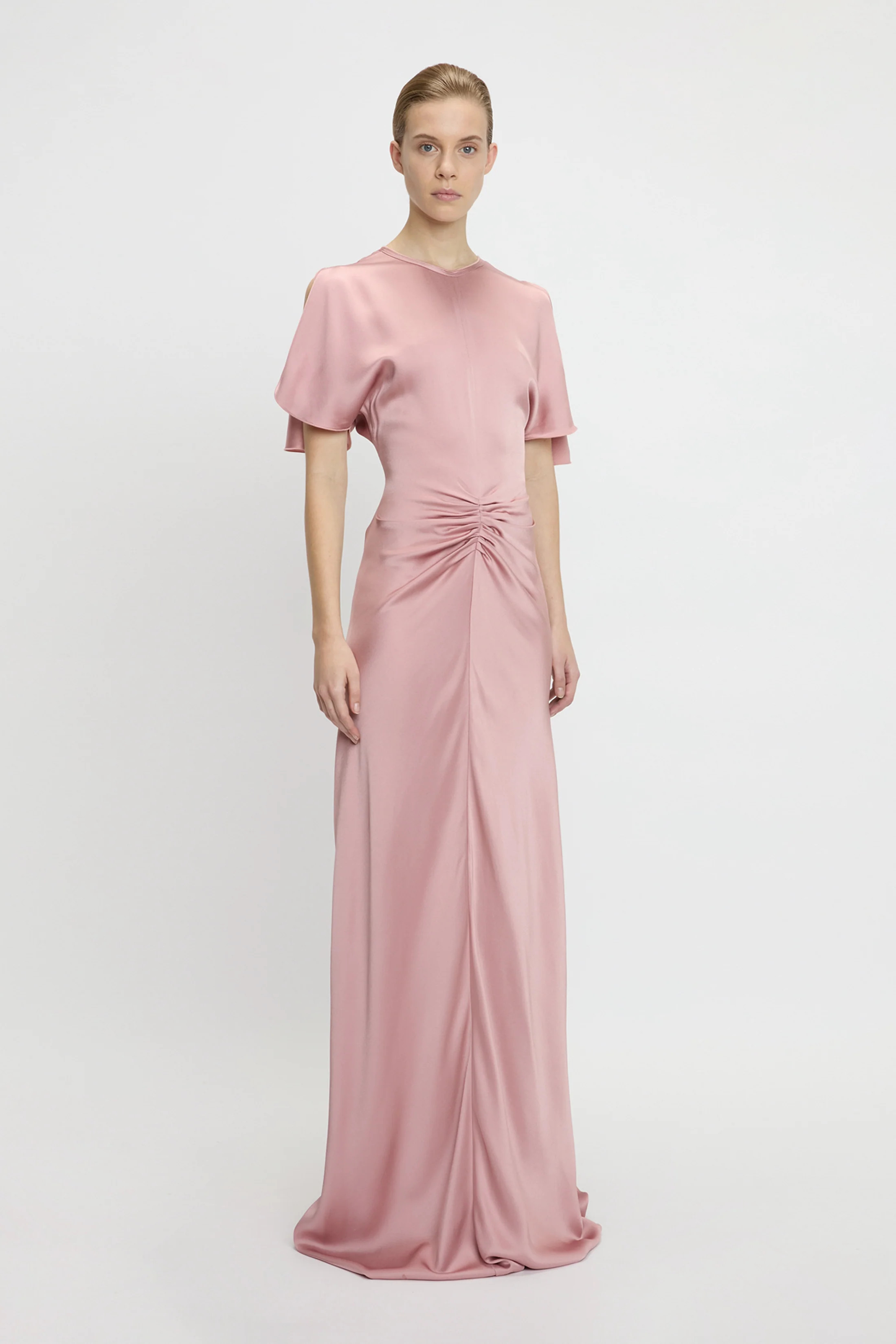Gathered Waist Closed Back Floor-Length Dress In Peony | Victoria Beckham US