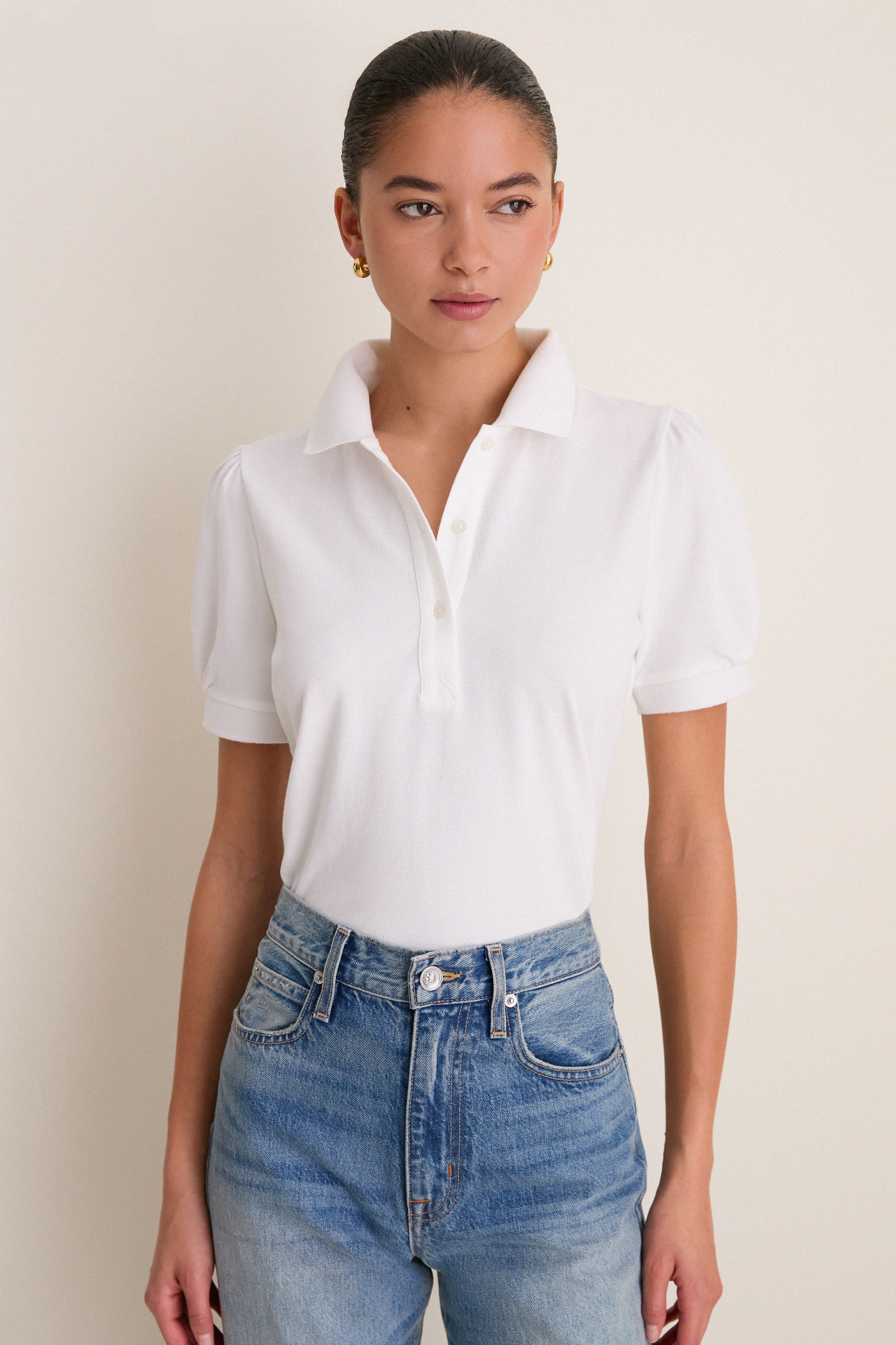 White Pique Puff Sleeve Peggy Polo | Tuckernuck (US)