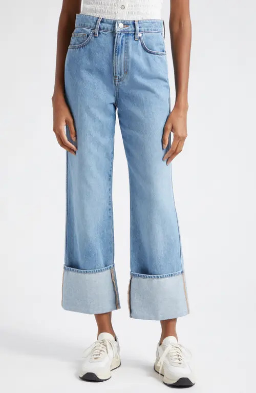 Veronica Beard Dylan Cuffed High Waist Relaxed Straight Leg Jeans in Silver Blue at Nordstrom, Size 26 | Nordstrom