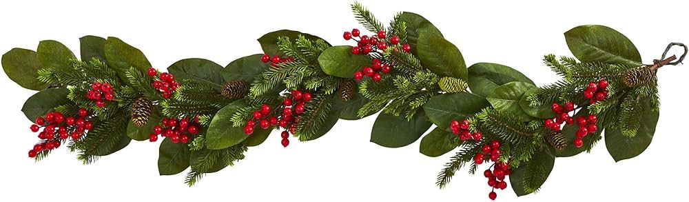 Nearly Natural 5 Ft. Magnolia Berry Pine Artificial Garlands, Green | Amazon (US)