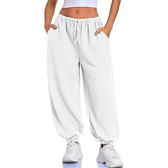Women's Baggy Balloon Pants Elastic Waist Wide Leg Barrel Pants Joggers Lounge Pants with Pockets | Amazon (US)