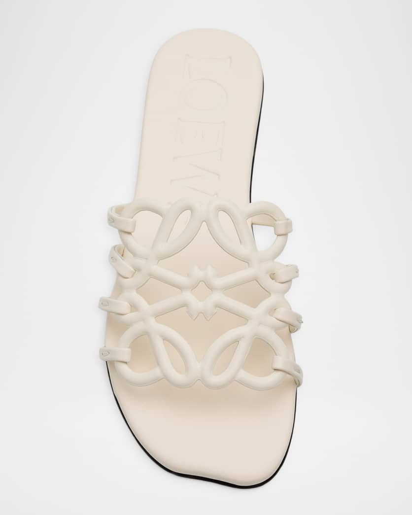 x Paula's Ibiza Petal Leather Anagram Slide Sandals | Neiman Marcus