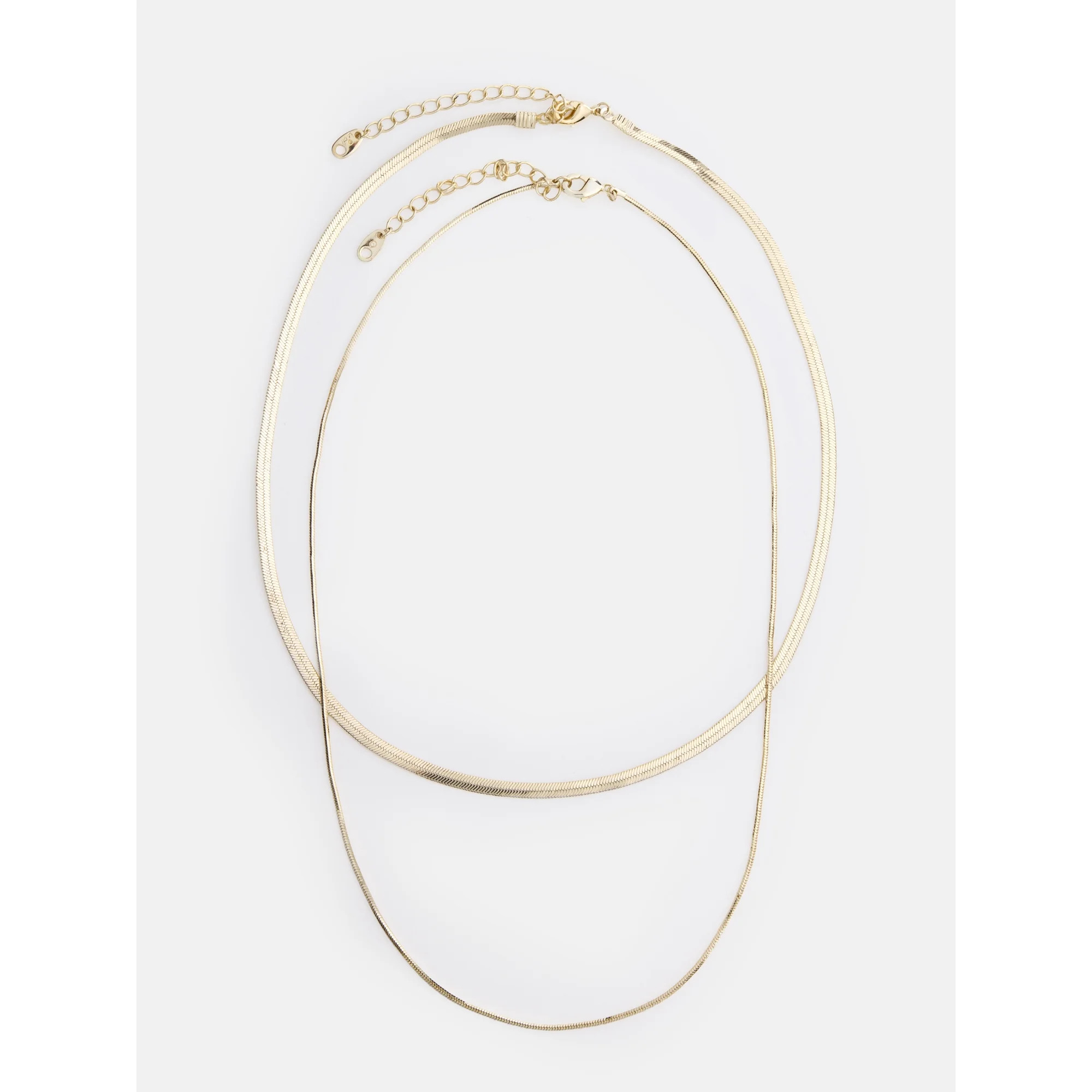 Free Assembly Women's 14K Gold Plated Herringbone Layered Necklace Set, 15" + 2" Extender; 16" + ... | Walmart (US)