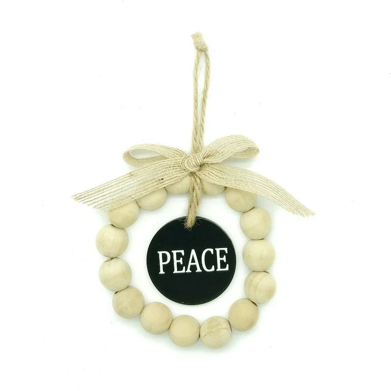 Holiday Time  Natural Wood Bead "Peace" Wreath Decorative Accent Ornament | Walmart (US)