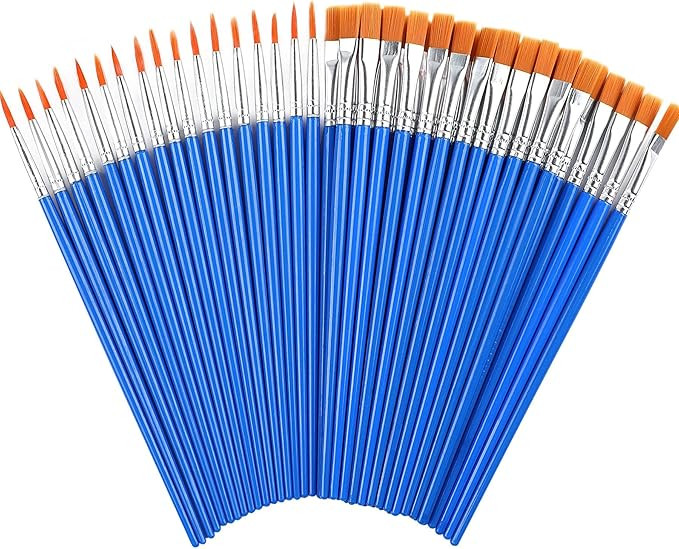 60 Pcs Paint Brushes,Round Flat Small Brush Bulk for Detail Painting | Amazon (US)