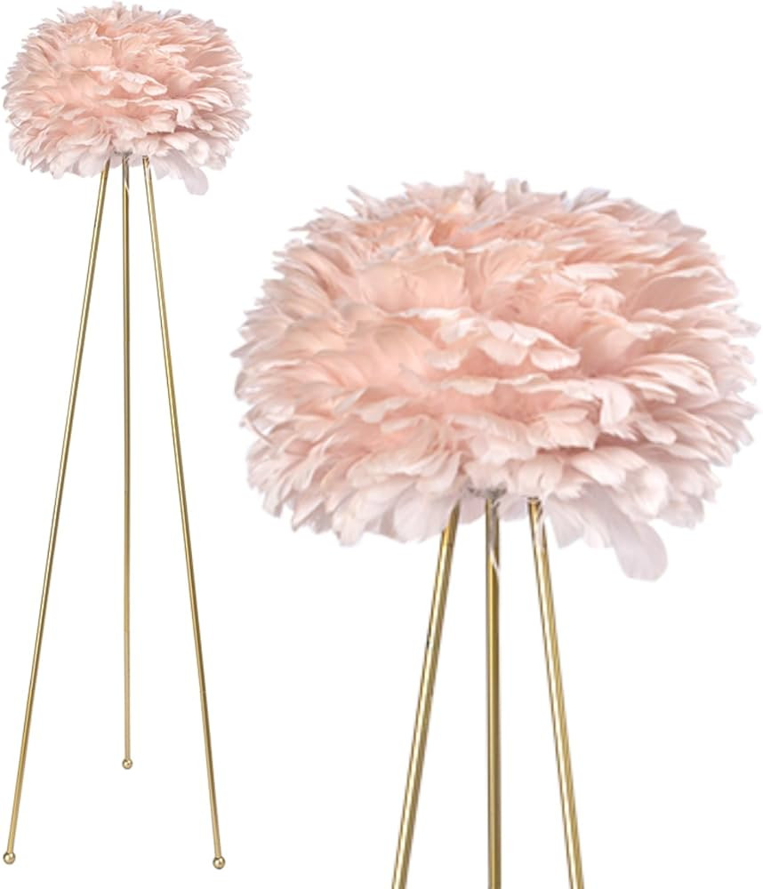 Maxax Feather Floor Lamp, Tripod Floor Lamp with Pink Feather Shade, Standing Light for Bedrooms/... | Amazon (US)