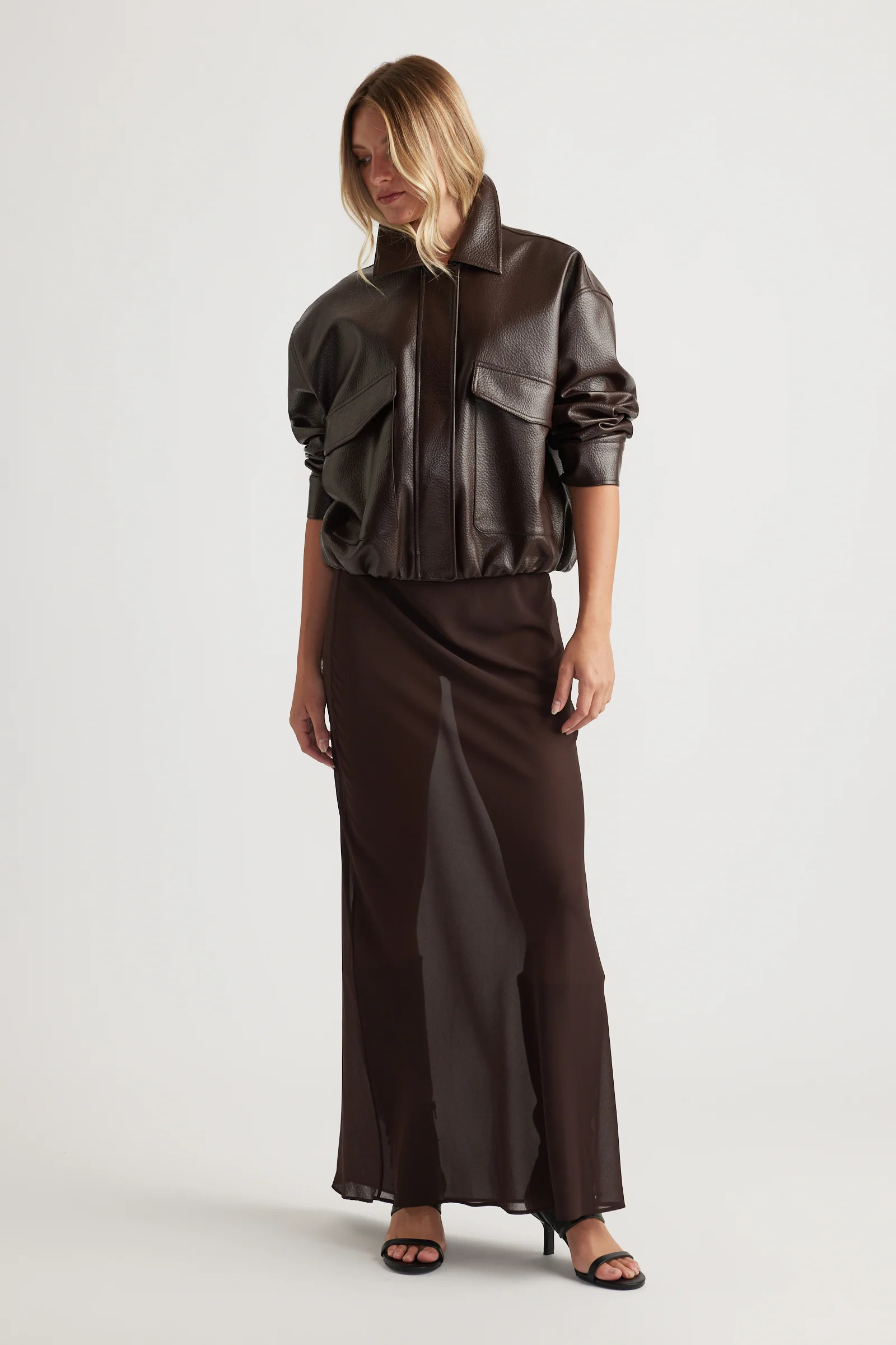 Reece Faux Leather Jacket - Cedar Brown | DECJUBA