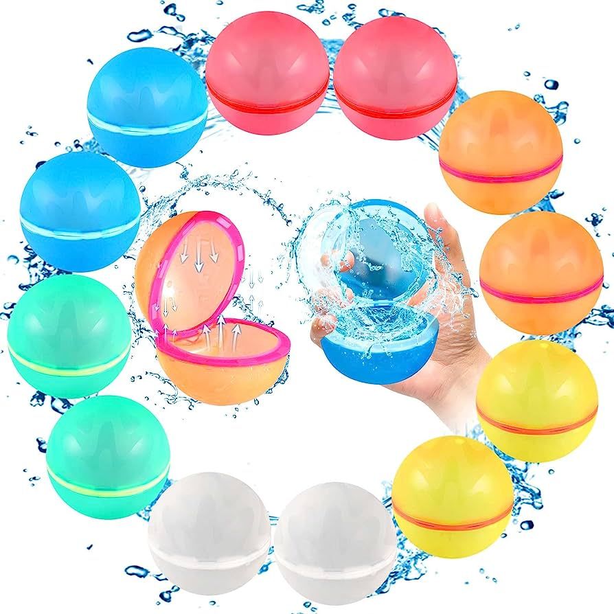 SOPPYCID Reusable Magnetic Water Balloons, 12 Pack Refillable Water Bomb Splash Balls Self Sealin... | Amazon (US)