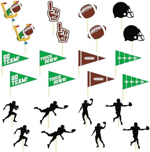 24 Pcs Football Cupcake Toppers, Disposable Foot Ball Themed Toothpicks, Touchdown Players Flagsh... | Amazon (US)