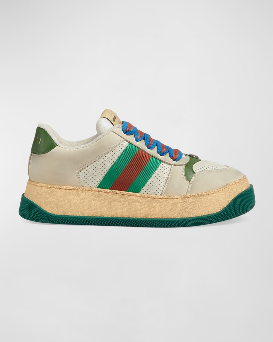 Gucci Men's Double Screener Leather Low-Top Sneakers | Neiman Marcus
