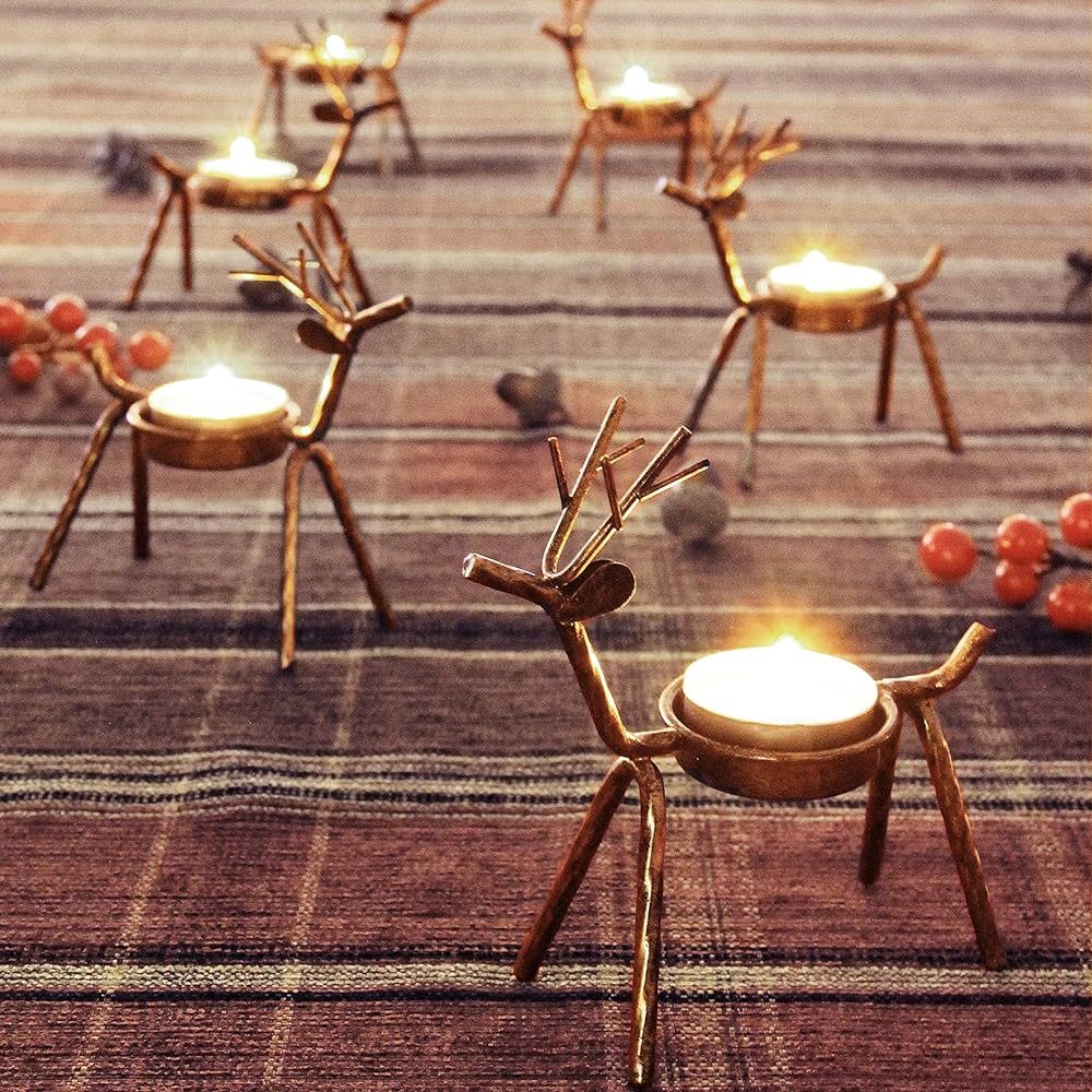 FORUP 6 Pack Metal Reindeer Tea Light Candle Holders, Christmas Decoration for Home, Reindeer Can... | Amazon (US)