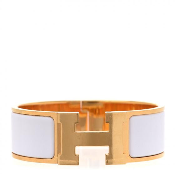 HERMES Enamel Wide Clic Clac H Bracelet PM White | Fashionphile