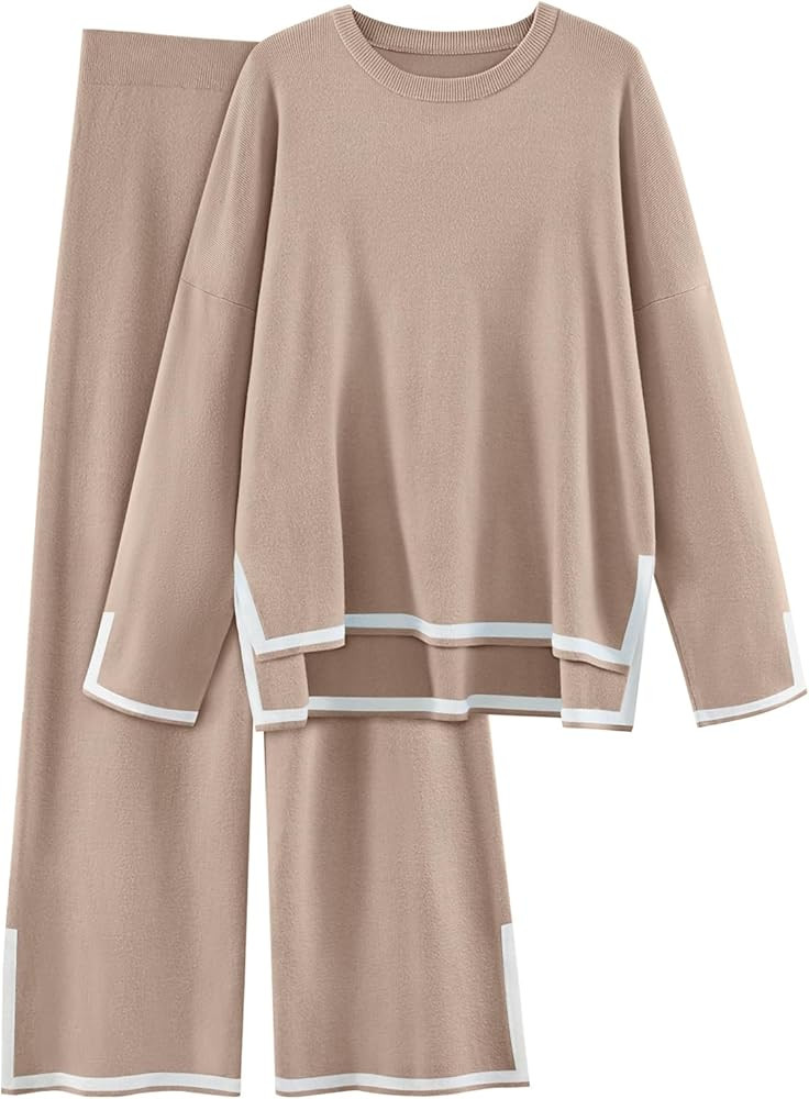 LILLUSORY 2 Piece Outfits for Women Fall Long Sleeve Sweater Set Top Sweat Suits 2023 Knit Pullov... | Amazon (US)