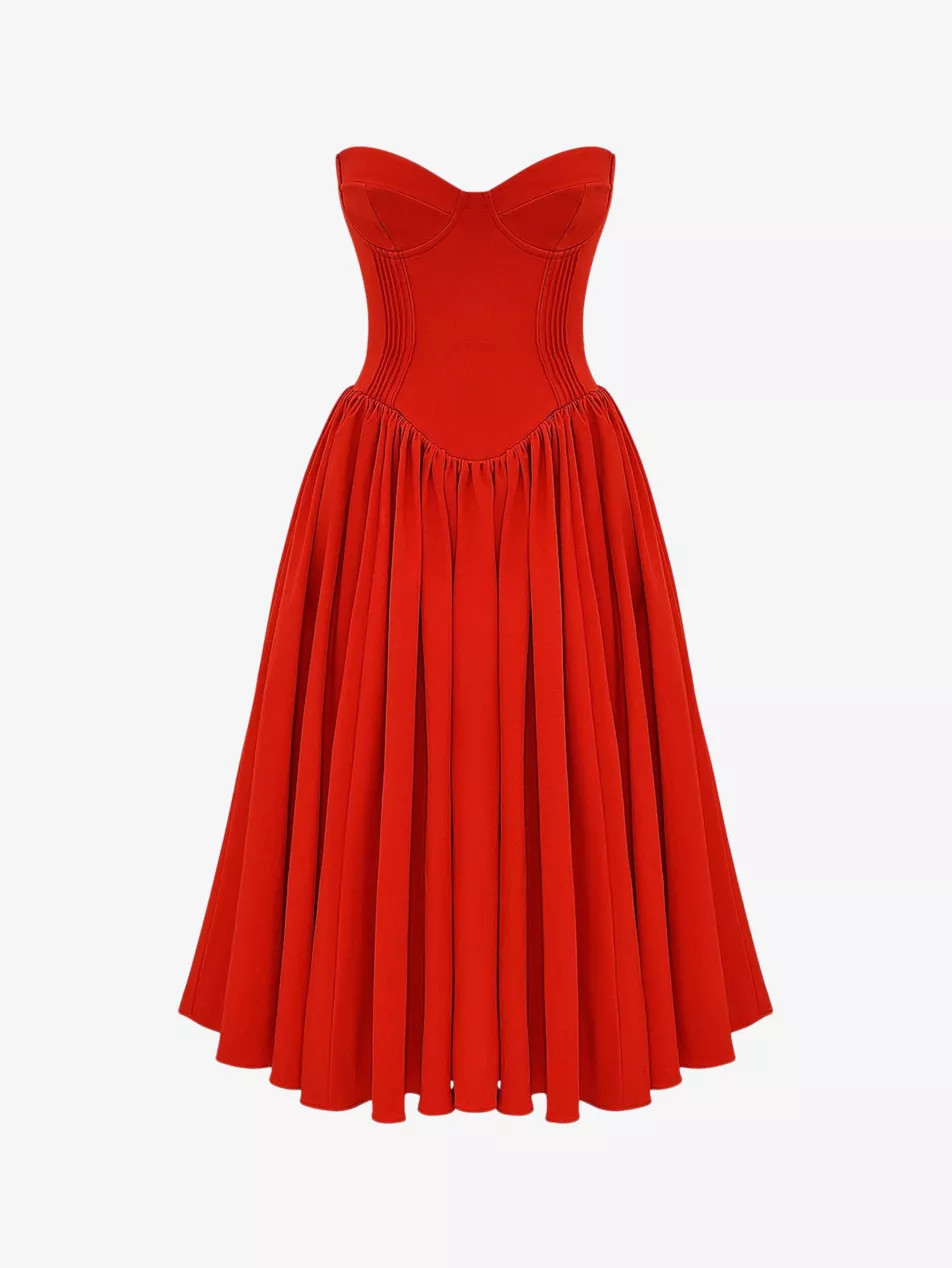 Elizabeth sweetheart-neck woven midi dress | Selfridges
