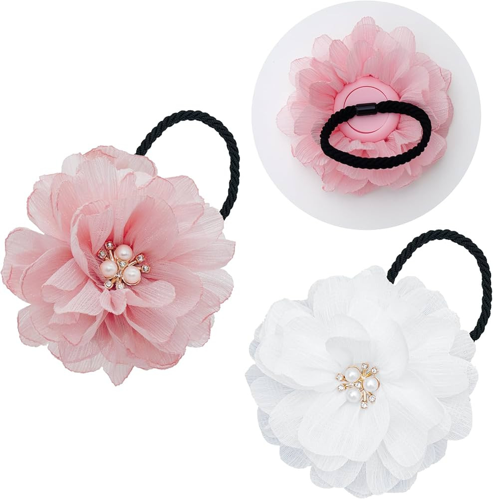 XEEWEN 2 Pack Kids Hair Ties Holder for Airtag, Cute Flower Hidden Hair Elastic Band Tracker Case... | Amazon (US)