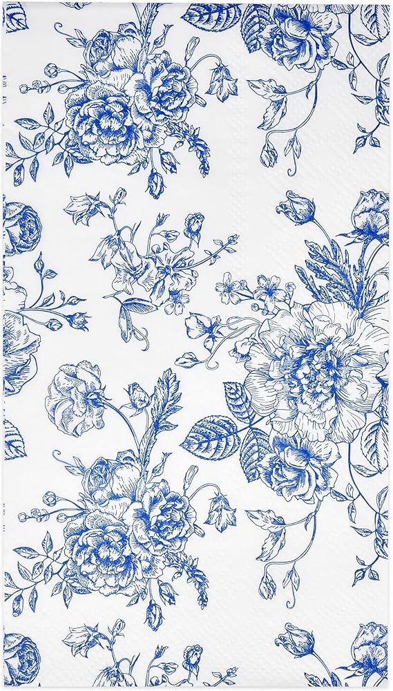 Gift Boutique - 100 Floral Guest Napkins Decorative Hand Towels Blue & White Disposable Paper Spr... | Amazon (US)
