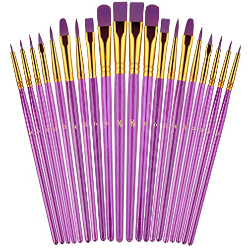 Paint Brushes Set, 2Pack 20 Pcs Paint Brushes for Acrylic Painting, Oil Watercolor Acrylic Paint Brush, Artist Paintbrushes for Body Face Rock Canvas, Kids Adult Drawing Arts Crafts Supplies, Purple | Amazon (US)