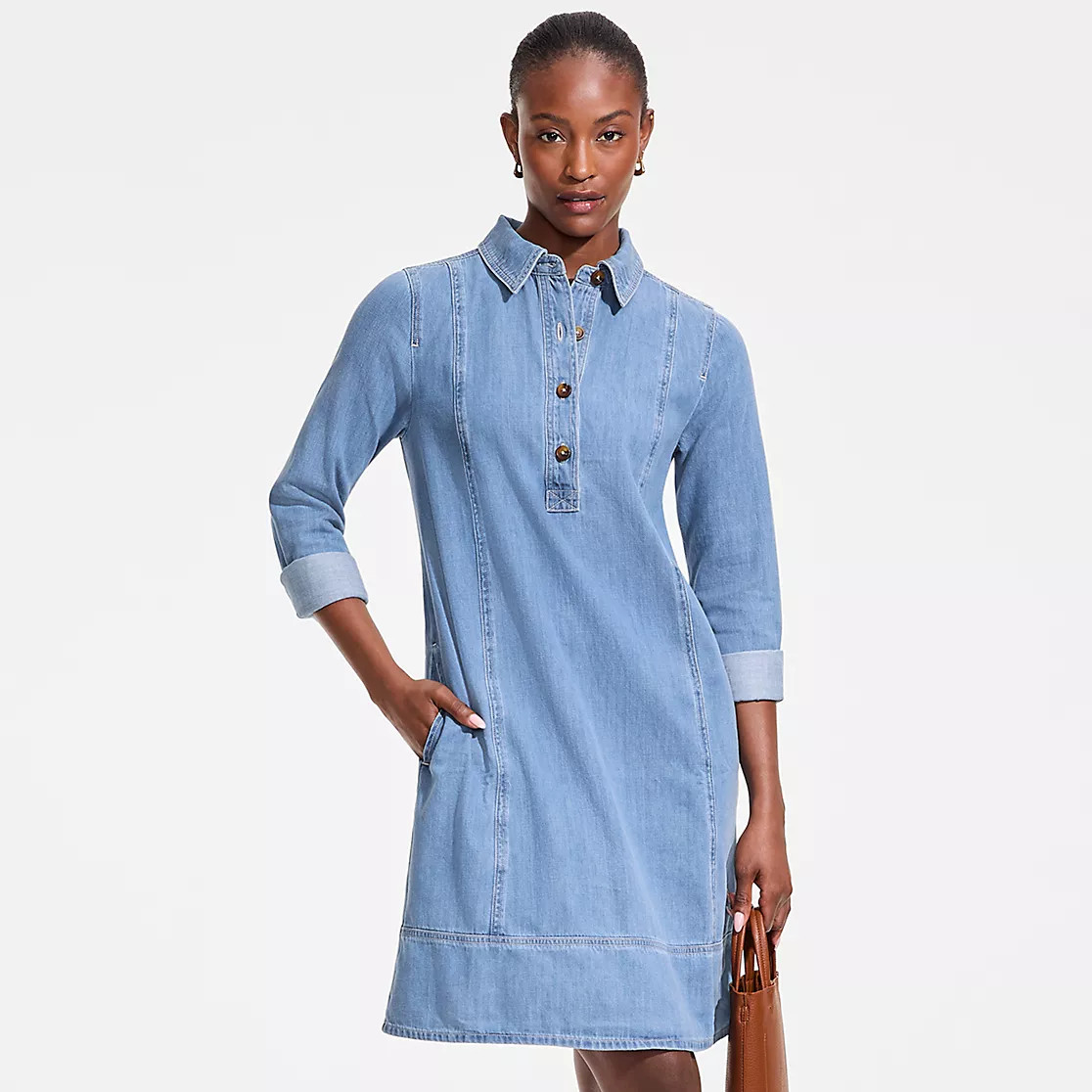 Women's Light Weight Denim Popover At the Knee Dress | Lands' End (US)