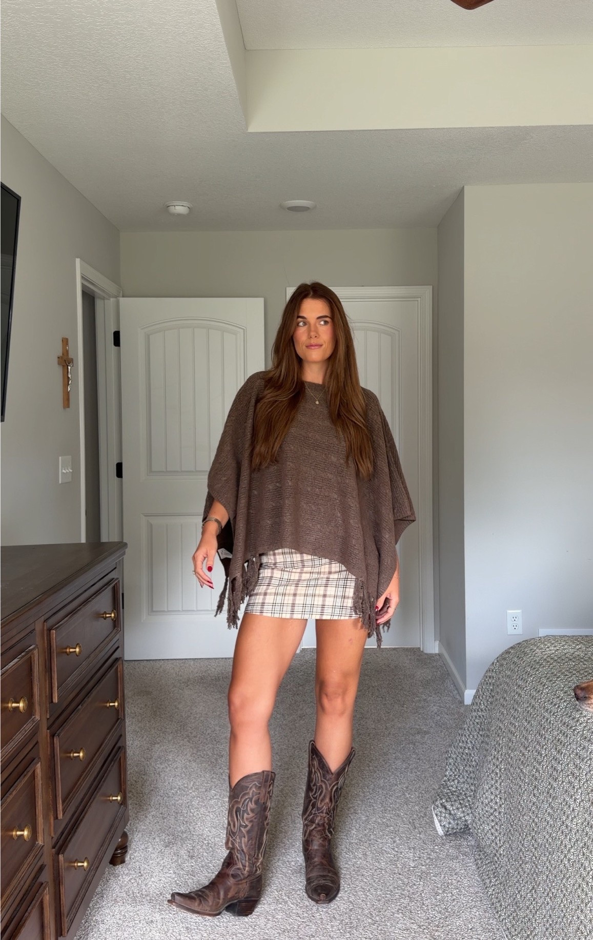 walmart! sized up 1 in poncho, size small in skirt