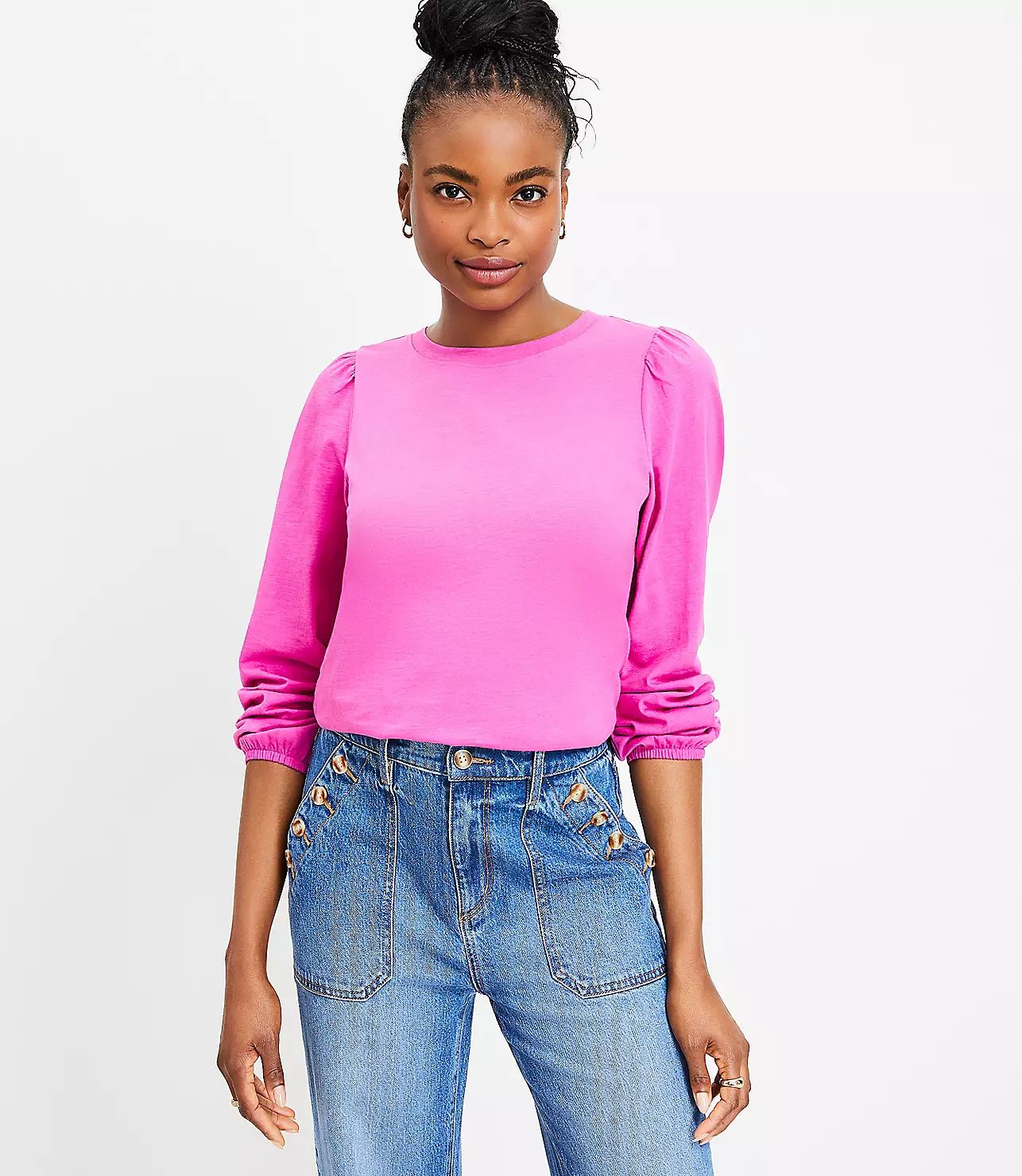 Petite Textured Balloon Sleeve Top | LOFT