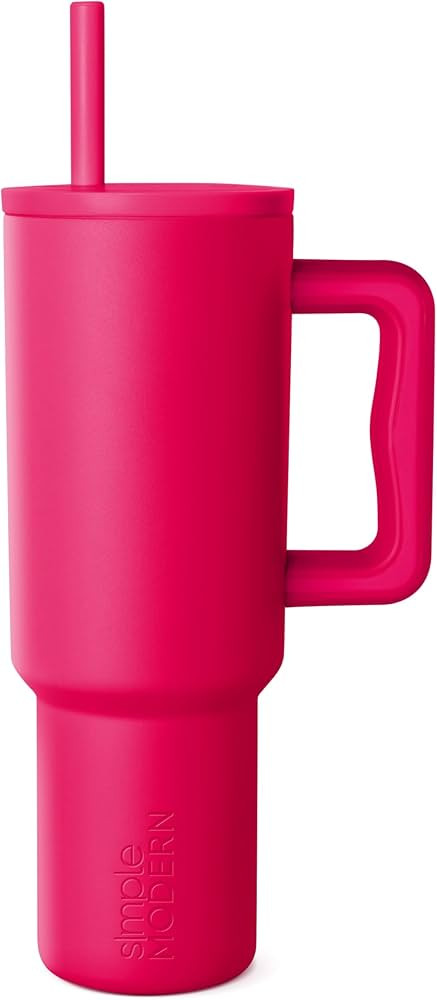 Simple Modern 40 oz Tumbler with Handle and Straw Lid | Leak-Proof Insulated Stainless Steel Water Bottle Travel Mug Cupholder Use | Gifts for Women Men Him Her | Trek Signature | Raspberry Ripple | Amazon (US)