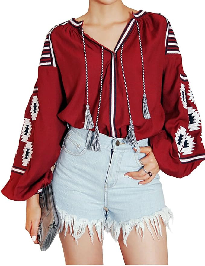 R.Vivimos Women Cotton Embroidered Long Sleeve Tops | Amazon (US)