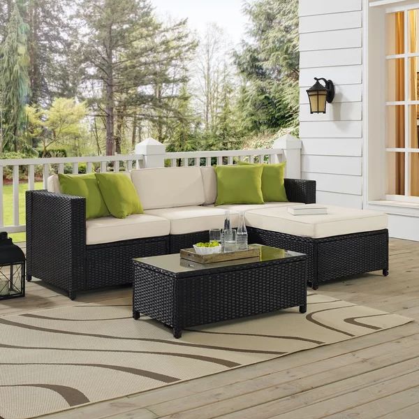 Carmelo 5 Piece Rattan Sectional Seating Group with Cushions | Wayfair North America