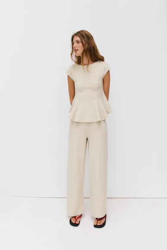 PEPLUM PIQU\u00c9 SHORT SLEEVE TOP | Zara UK