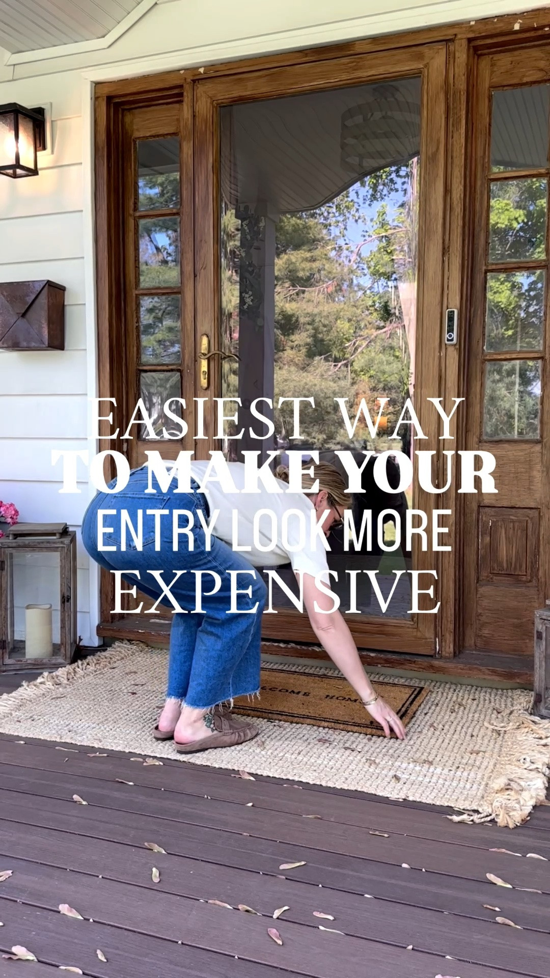 Easy way to upgrade your entryway. Love refreshing my front porch. 
Outfit: M top | 29 jeans in 27” length.

#LTKHome #LTKPetite #LTKSeasonal