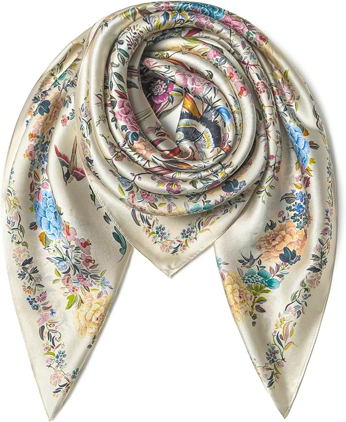 100% Pure Mulberry Silk Scarf 35" Large Square Lightweight Headscarf –Women’s Hair Wraps The ... | Amazon (US)