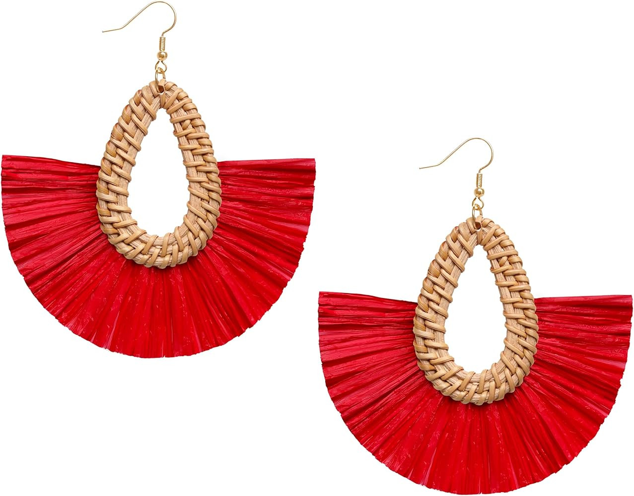 Statement Raffia Tassel Earrings Boho Summer Beach Earrings Lightweight Straw Wicker Dangle Drop ... | Amazon (US)